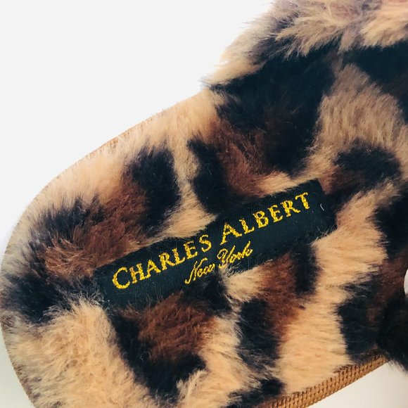 CHARLES ALBERT NY Leopard Slip-On Slippers M 7-8 - Picture 3 of 6